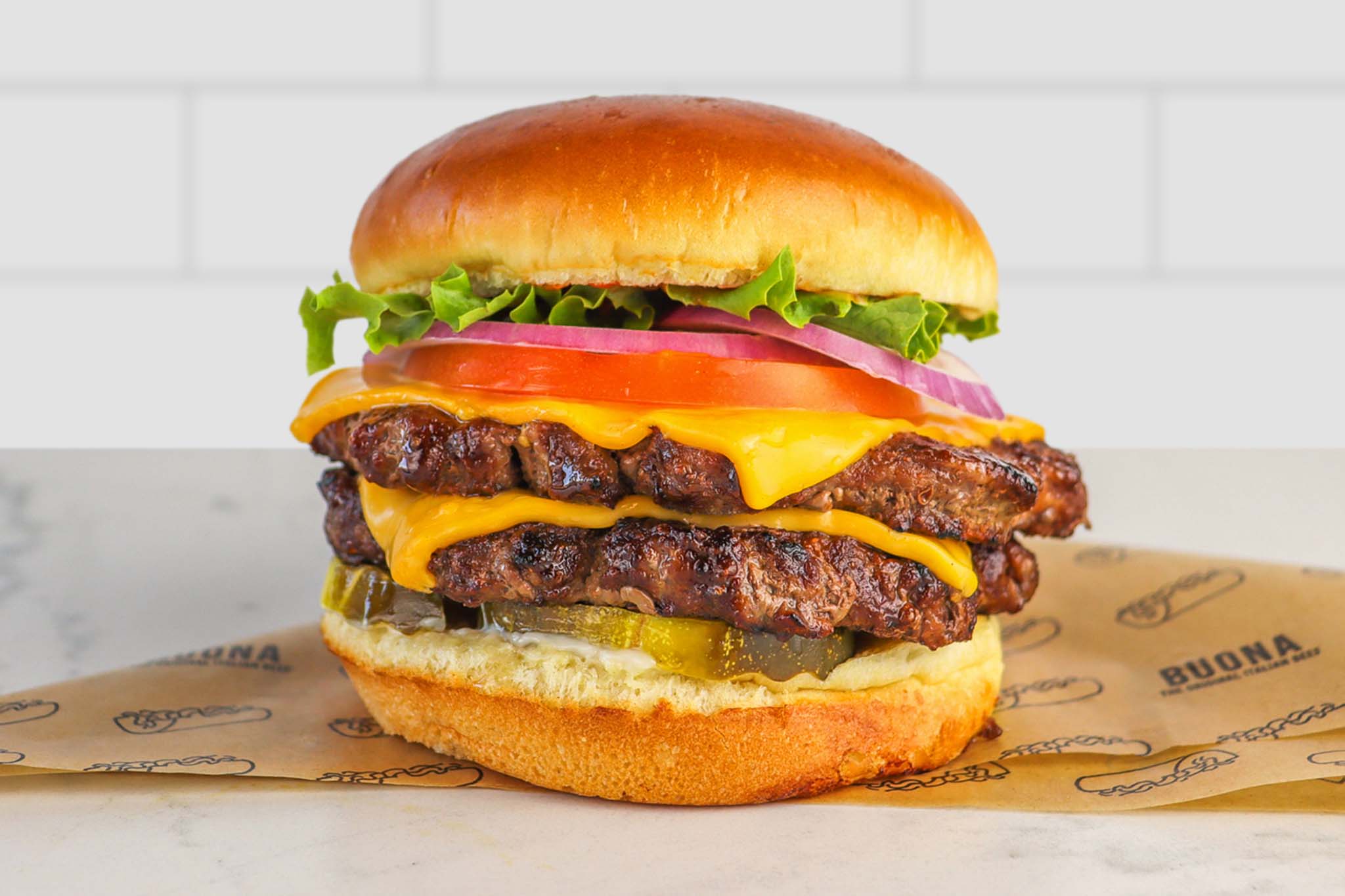 Double Cheeseburger Buona Chicago s Original Italian Beef Double Cheeseburger Buona Chicago s Original Italian Beef