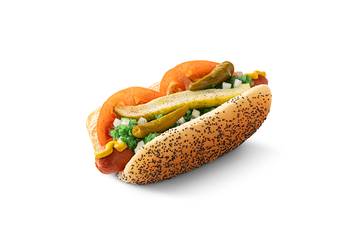 Chicago-Style Hot Dog at Buona restaurant in Oak Park, Illinois